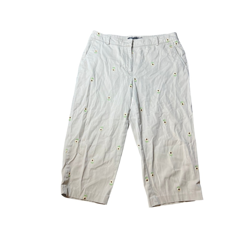 Briggs New York Womens Capri Pants Embroidered Floral Beige‎ Size 10P